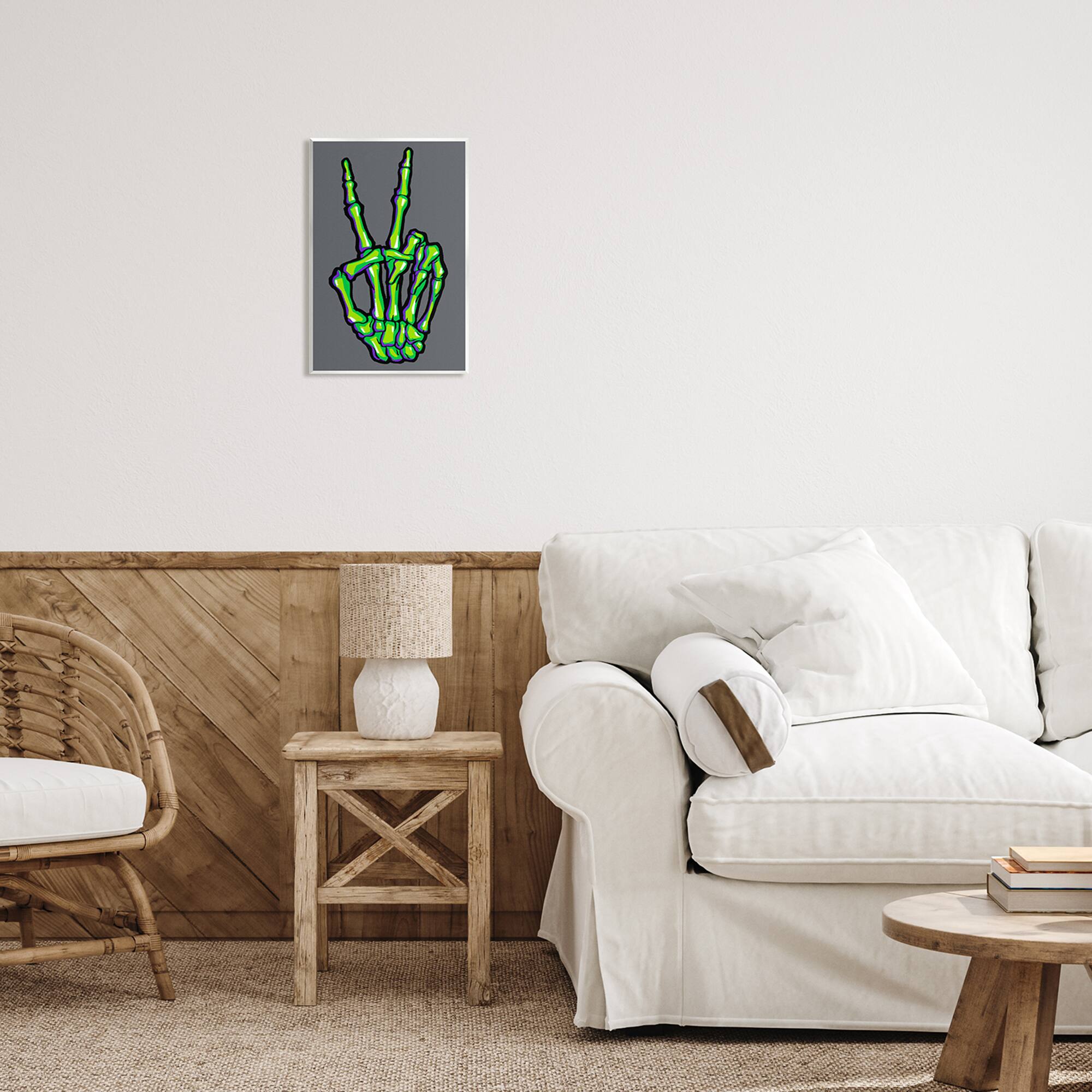 Stupell Industries Green Skeleton Peace Hand Wall Plaque Art